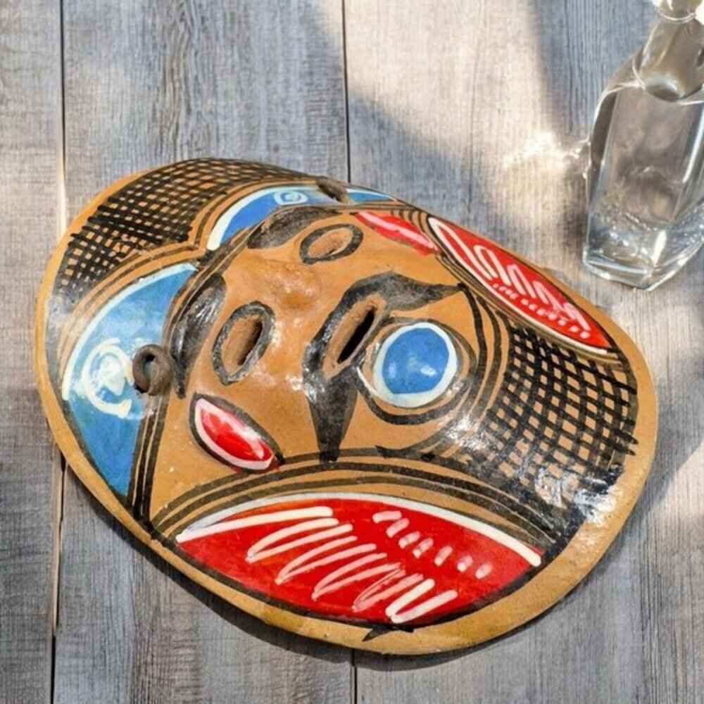 Hand Made‎ Mexico Pottery RedWare Clay Wall Hanging Folk Art Mask Decorative VTG